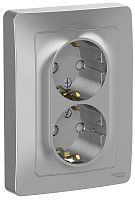 Розетка с заземлением Systeme Electric Blanca 1-м. 2-мод. шторки алюминий картинка